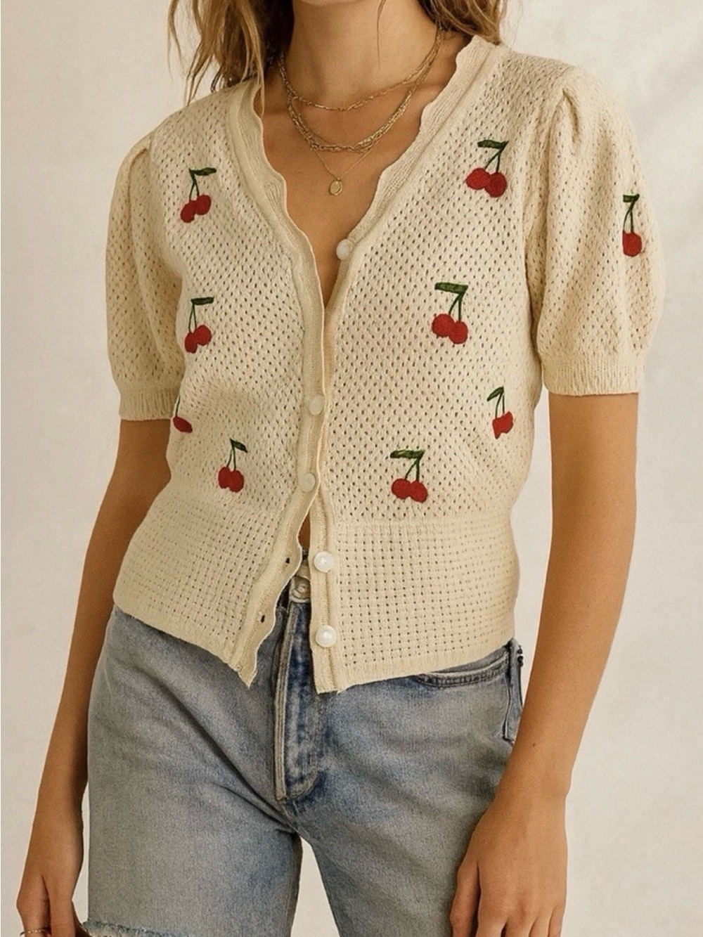 Simply Southern • Short Sleeve Crochet Cherry Cardigan